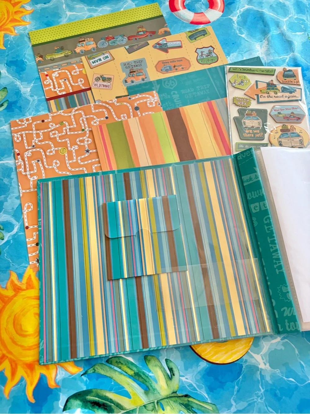 K&Company Travel Roadtrip Scrapbook Album & Paper, 8.5” x 8.5,” plus papers